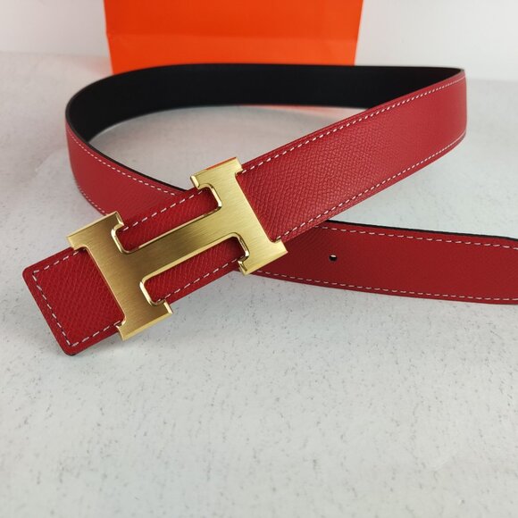 Hermes Reversible Leather Strap 32mm Belt In Noir/Gold size 100 with H buckle - Picture 1 of 8